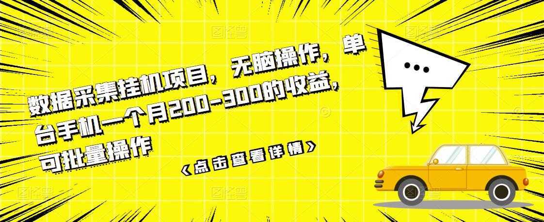 数据采集挂机项目，无脑操作，单台手机一个月200-300的收益，可批量操作-全网VIP网赚项目资源网_会员赚钱大全_中创网_福缘网_冒泡网