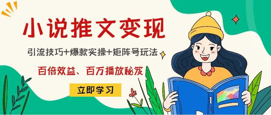 小说推文训练营：引流技巧+爆款实操+矩阵号玩法，百倍效益、百万播放秘笈-全网VIP网赚项目资源网_会员赚钱大全_中创网_福缘网_冒泡网