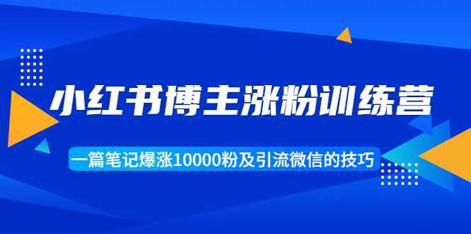 小红书博主涨粉训练营：一篇笔记爆涨10000粉及引流微信的技巧-全网VIP网赚项目资源网_会员赚钱大全_中创网_福缘网_冒泡网