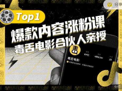 【毒舌电影合伙人亲授】抖音爆款内容涨粉课，5000万抖音大号首次披露涨粉机密-全网VIP网赚项目资源网_会员赚钱大全_中创网_福缘网_冒泡网