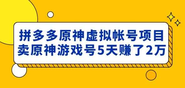 外面卖2980的拼多多原神虚拟帐号项目：卖原神游戏号5天赚了2万-全网VIP网赚项目资源网_会员赚钱大全_中创网_福缘网_冒泡网