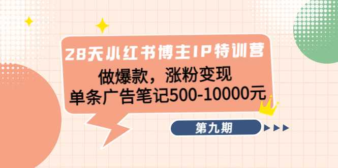 28天小红书博主IP特训营《第9期》做爆款，涨粉变现 单条广告笔记500-10000-全网VIP网赚项目资源网_会员赚钱大全_中创网_福缘网_冒泡网