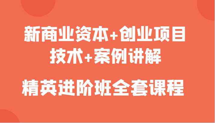 新商业资本+创业项目，技术+案例讲解，精英进阶班全套课程-全网VIP网赚项目资源网_会员赚钱大全_中创网_福缘网_冒泡网