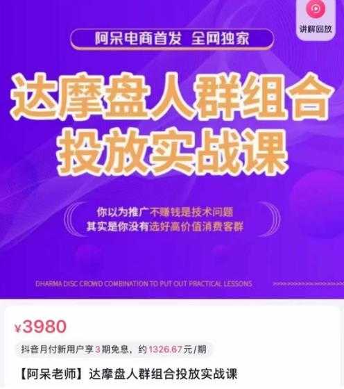 阿呆电商·达摩盘人群组合投放实战课，你以为推广不赚钱是技术问题，其实是你没有选好高价值消费客群-全网VIP网赚项目资源网_会员赚钱大全_中创网_福缘网_冒泡网