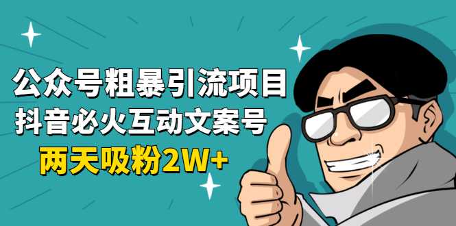 公众号粗暴引流项目：抖音必火互动文案号，两天吸粉2W+（可持续操作）-全网VIP网赚项目资源网_会员赚钱大全_中创网_福缘网_冒泡网