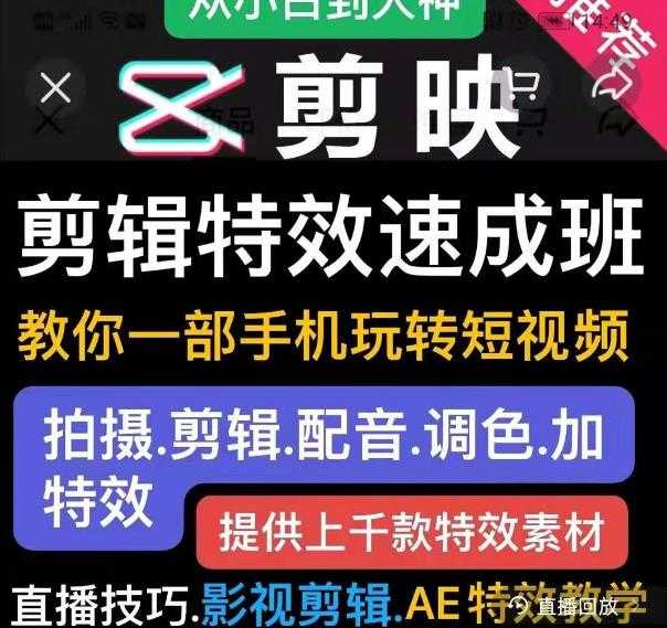 剪映剪辑特效速成班：教你一部手机玩转短视频，提供上千款特效素材-全网VIP网赚项目资源网_会员赚钱大全_中创网_福缘网_冒泡网