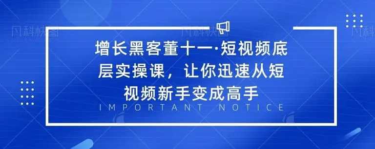 增长黑客董十一·短视频底层实操课，从短视频新手变成高手-全网VIP网赚项目资源网_会员赚钱大全_中创网_福缘网_冒泡网