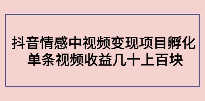 副业孵化营第5期：抖音情感中视频变现项目孵化 单条视频收益几十上百-全网VIP网赚项目资源网_会员赚钱大全_中创网_福缘网_冒泡网